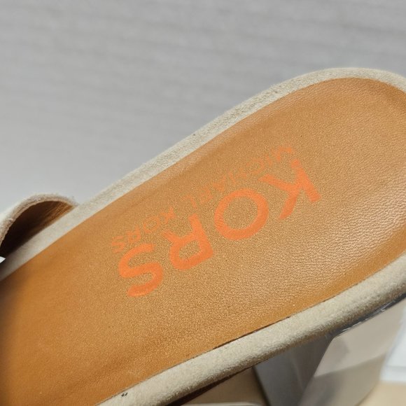 New Womens Michael Kors Suede Light Camel Clear Chunky Heel Leather Soles 11 - Picture 9 of 15